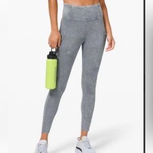 Lululemon Fast and Free High Rise Tights 25" Ice Dye Leggings Gym Asphalt Grey